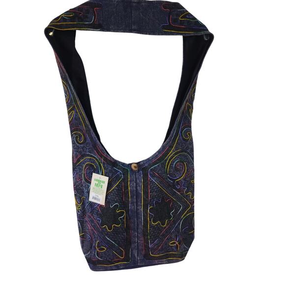 NWT Paths of Spirit Blue Stonewashed Embroidery Boho Tote Bag 12 x 15 - Picture 1 of 3